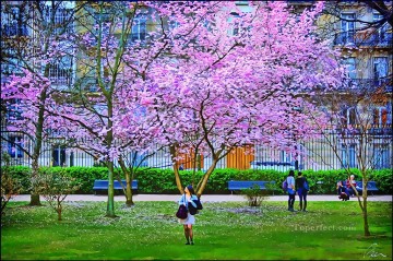 風景 Painting - リュクサンブール公園の街並みに咲く木